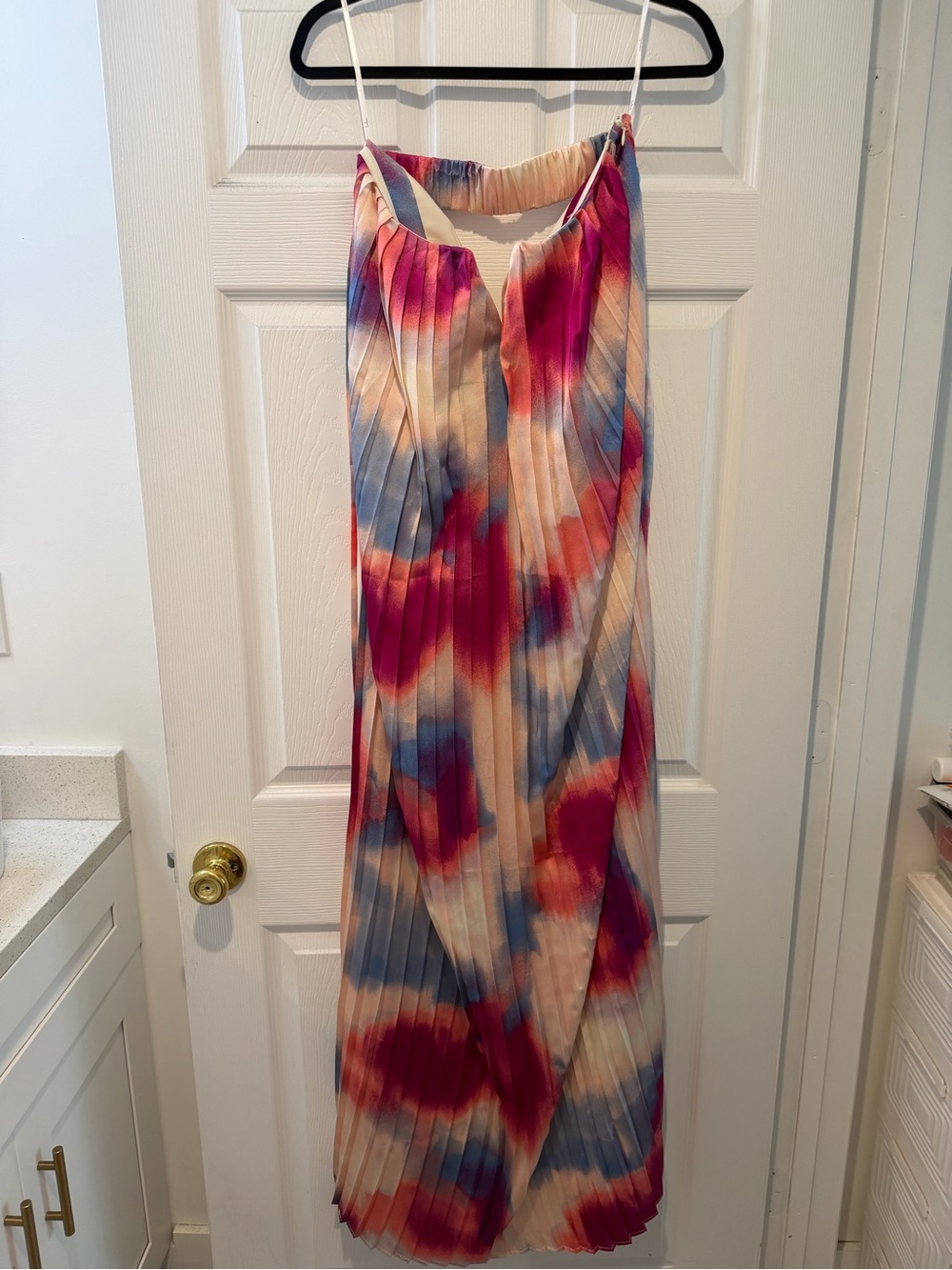 Lulu's Watercolor Pleated Maxi Dress in Pink, Blue, Cream
